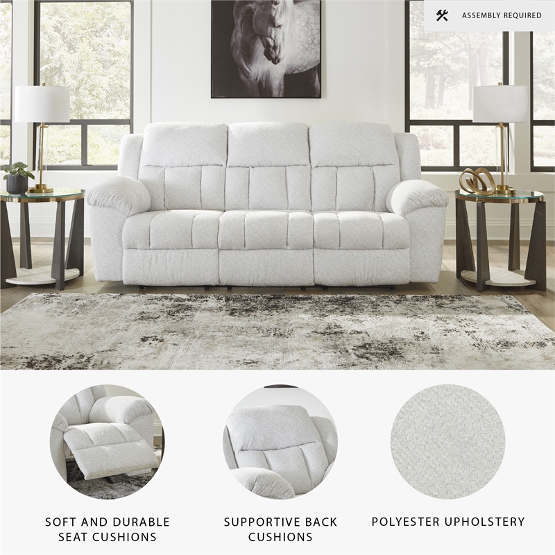 Pemberly Row Contemporary Polyester Upholstered White Reclining Sofa
