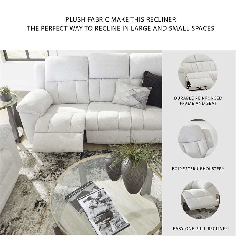 Pemberly Row Contemporary Polyester Upholstered White Reclining Sofa
