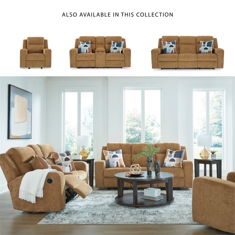 Pemberly Row Contemporary Polyester Upholstered Honey Recliner