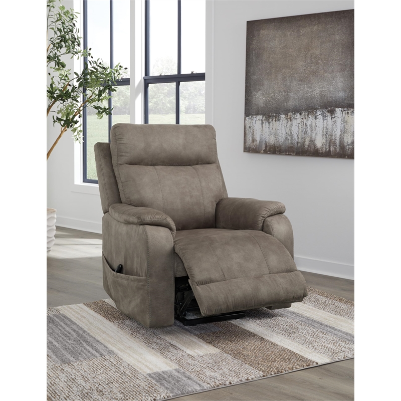 Pemberly Row Contemporary Faux Leather Gray Power Lift Recliner