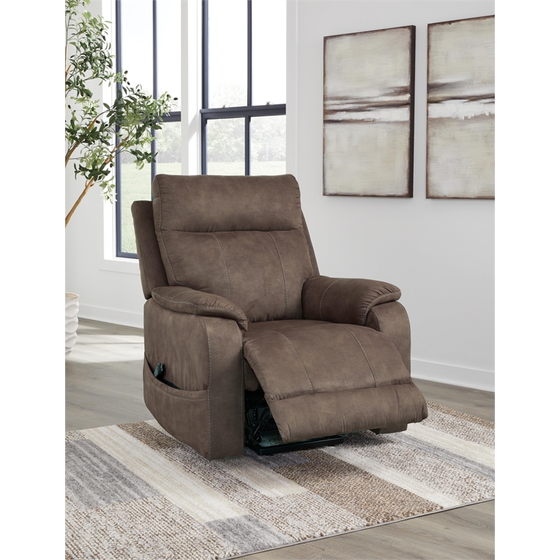 Pemberly Row Contemporary Faux Leather Brown Power Lift Recliner