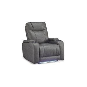 Pemberly Row Contemporary Faux Leather Upholstered Gray Power Recliner