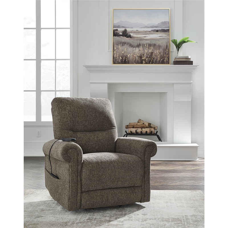 Pemberly Row Traditional Brown Polyester Upholstered Power Lift Recliner