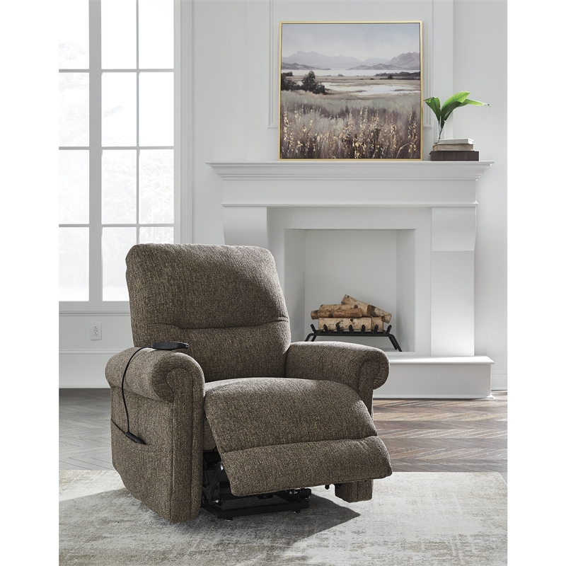 Pemberly Row Traditional Brown Polyester Upholstered Power Lift Recliner