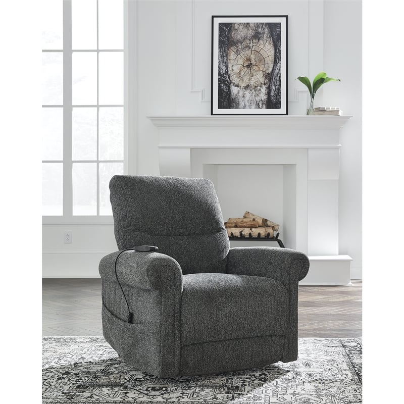 Pemberly Row Contemporary Polyester Black Power Lift Recliner