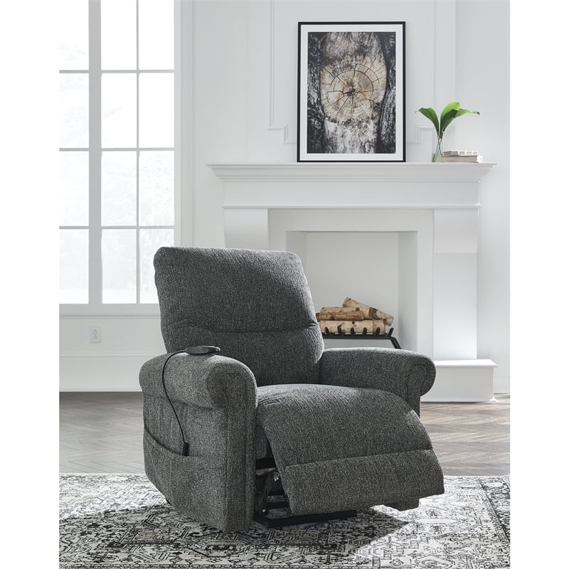 Pemberly Row Contemporary Polyester Black Power Lift Recliner