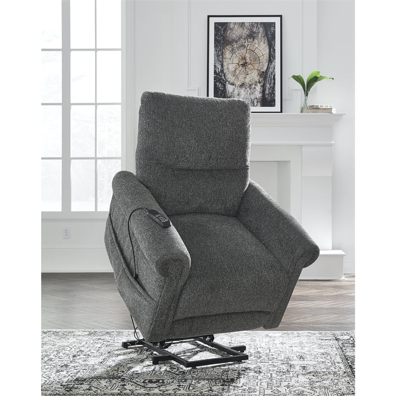 Pemberly Row Contemporary Polyester Black Power Lift Recliner