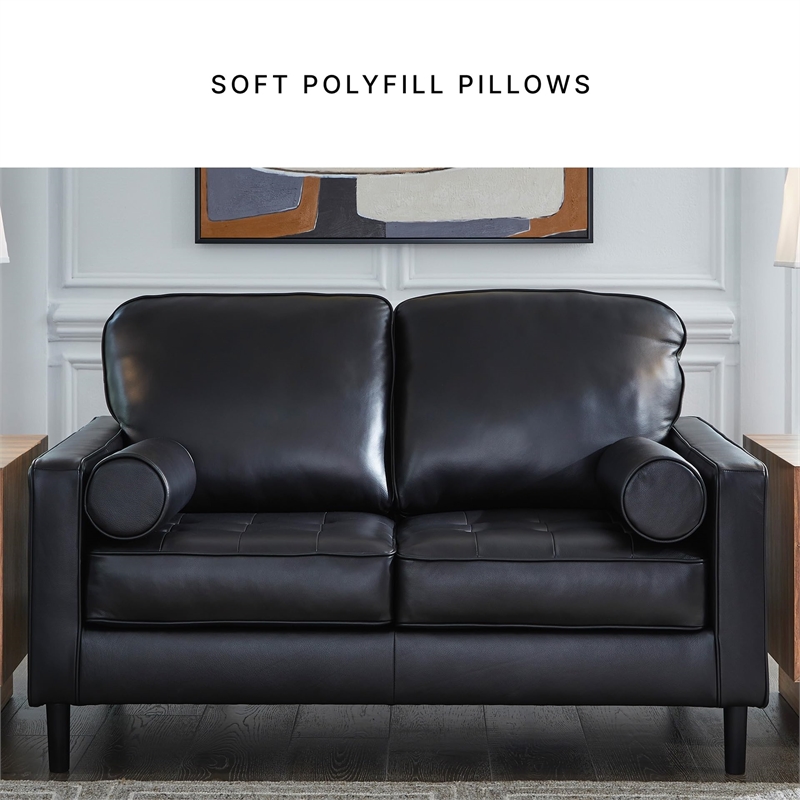 Pemberly Row Contemporary Leather Upholstered Black Loveseat