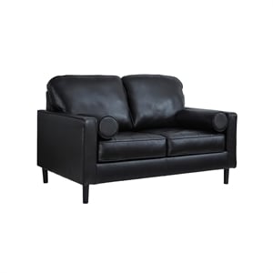 Pemberly Row Contemporary Leather Upholstered Black Loveseat