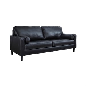 Pemberly Row Contemporary Leather Upholstered Black Finish Sofa