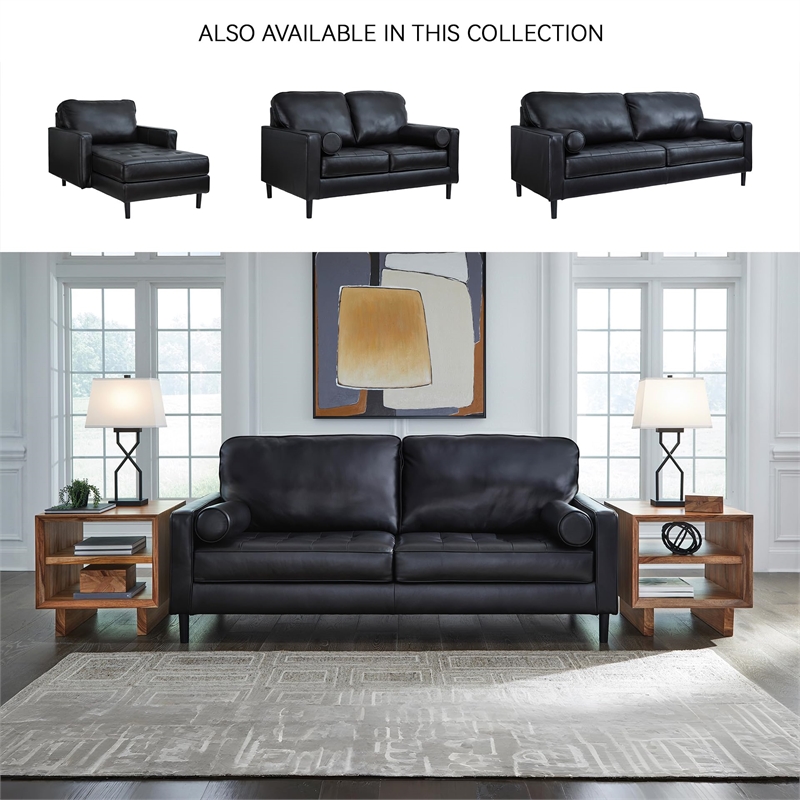 Pemberly Row Contemporary Leather Upholstered Black Finish Sofa