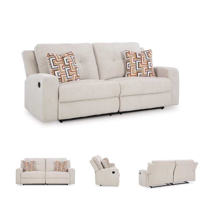 Pemberly Row Contemporary Polyester Upholstered Beige Reclining Sofa