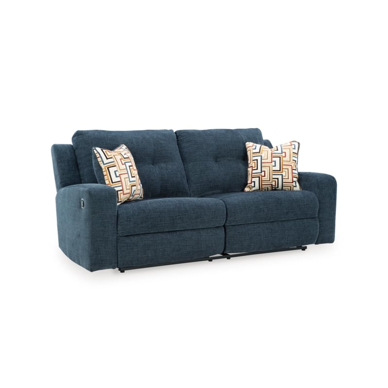 Pemberly Row Contemporary Polyester Upholstered Blue Reclining Sofa