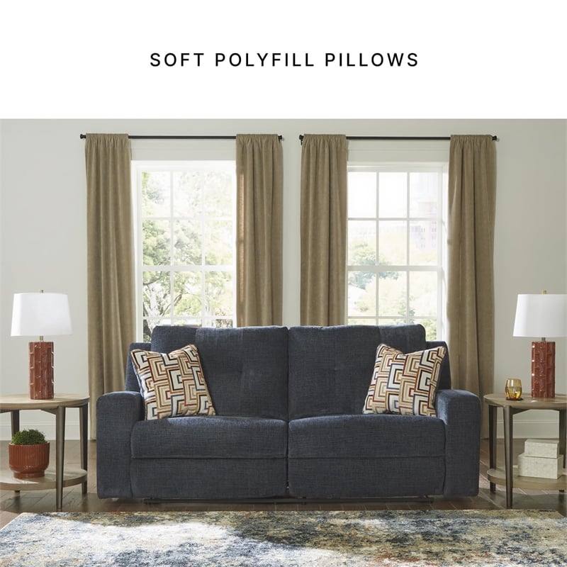 Pemberly Row Contemporary Polyester Upholstered Blue Reclining Sofa