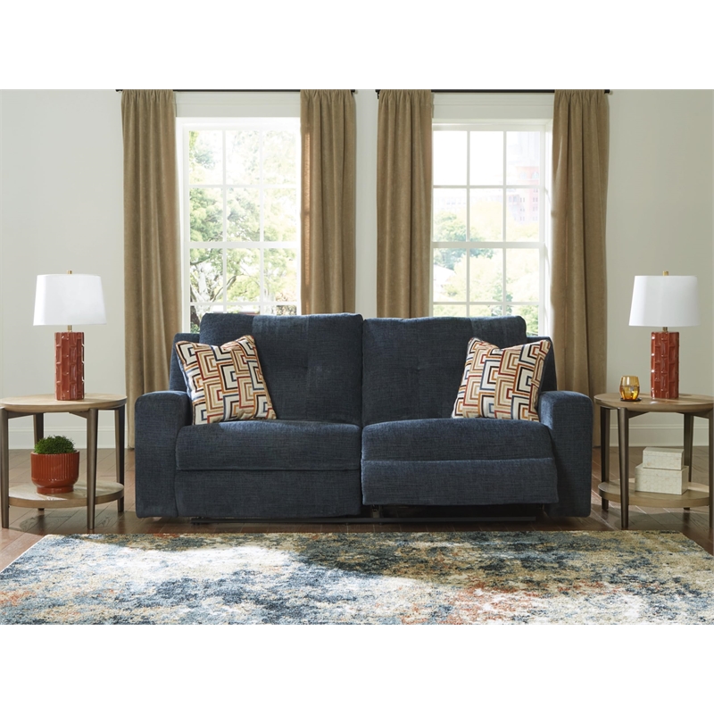 Pemberly Row Contemporary Polyester Upholstered Blue Reclining Sofa