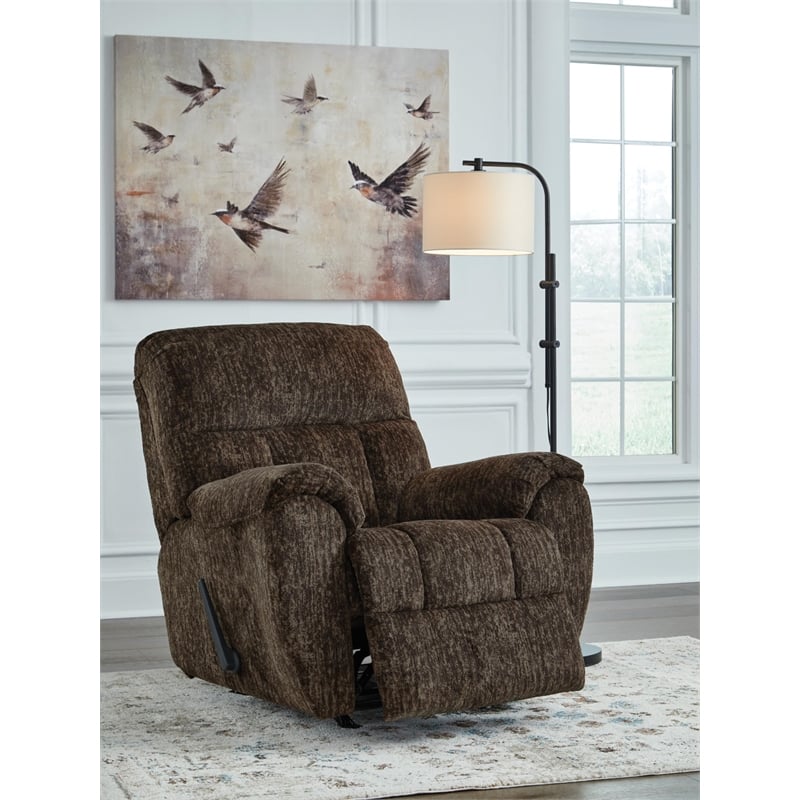 Pemberly Row Contemporary Polyester Upholstered Brown Rocker Recliner