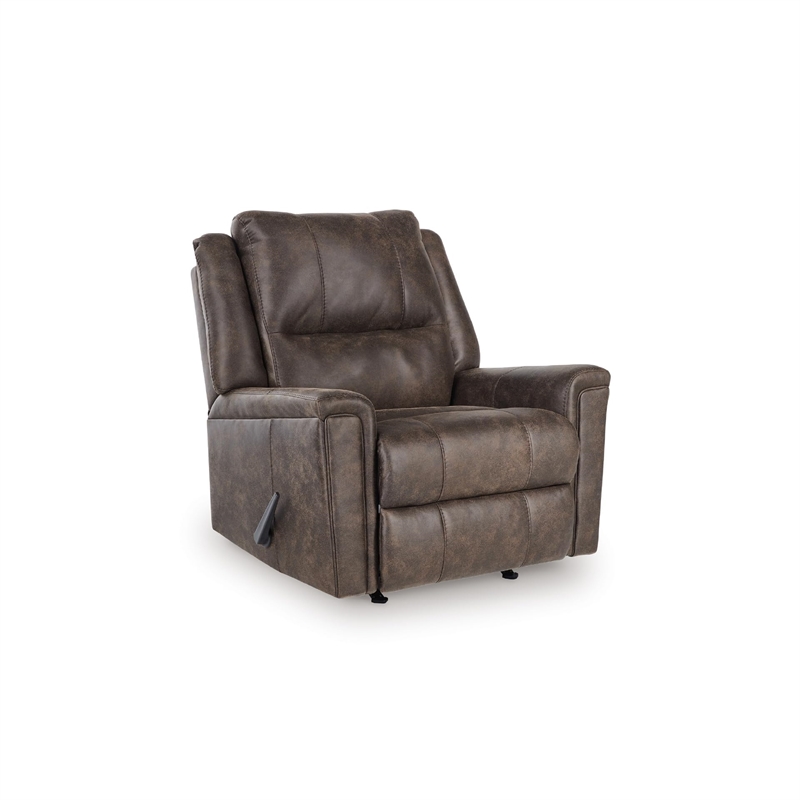 Pemberly Row Contemporary Faux Leather Upholstered Brown Rocker Recliner