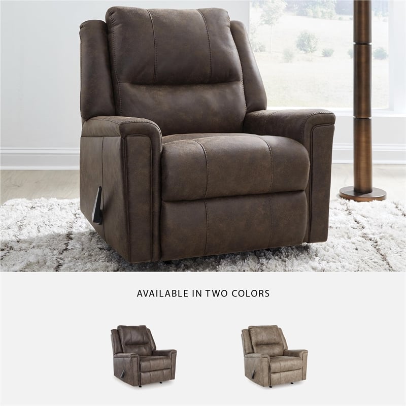 Pemberly Row Contemporary Faux Leather Upholstered Brown Rocker Recliner