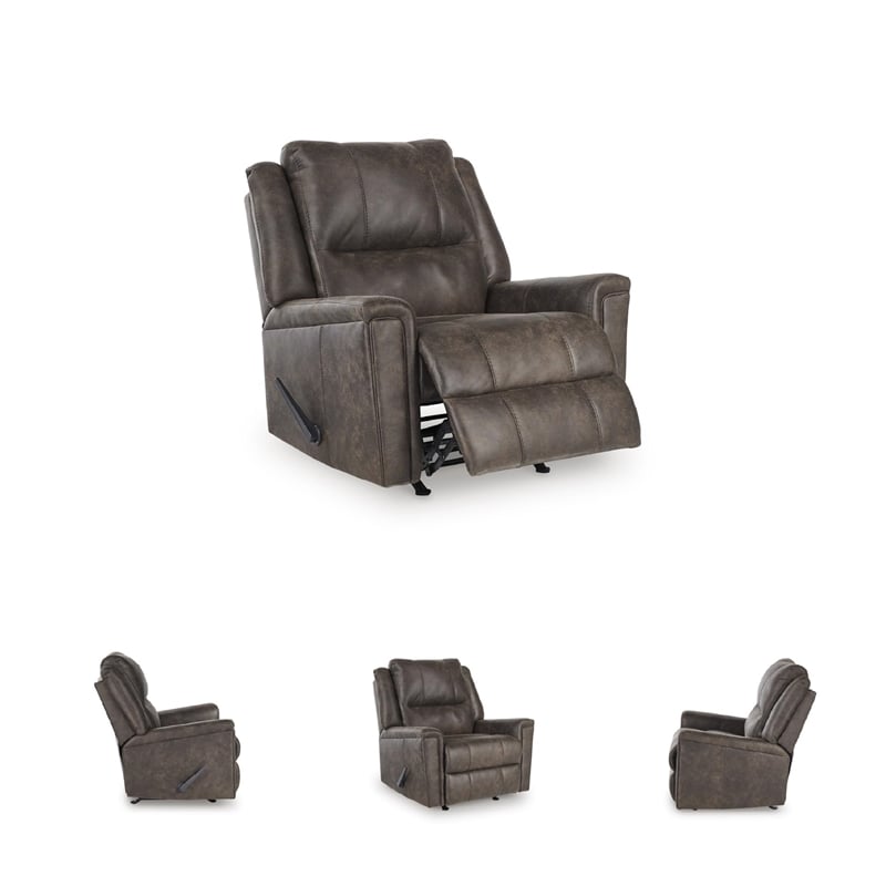 Pemberly Row Contemporary Faux Leather Upholstered Brown Rocker Recliner