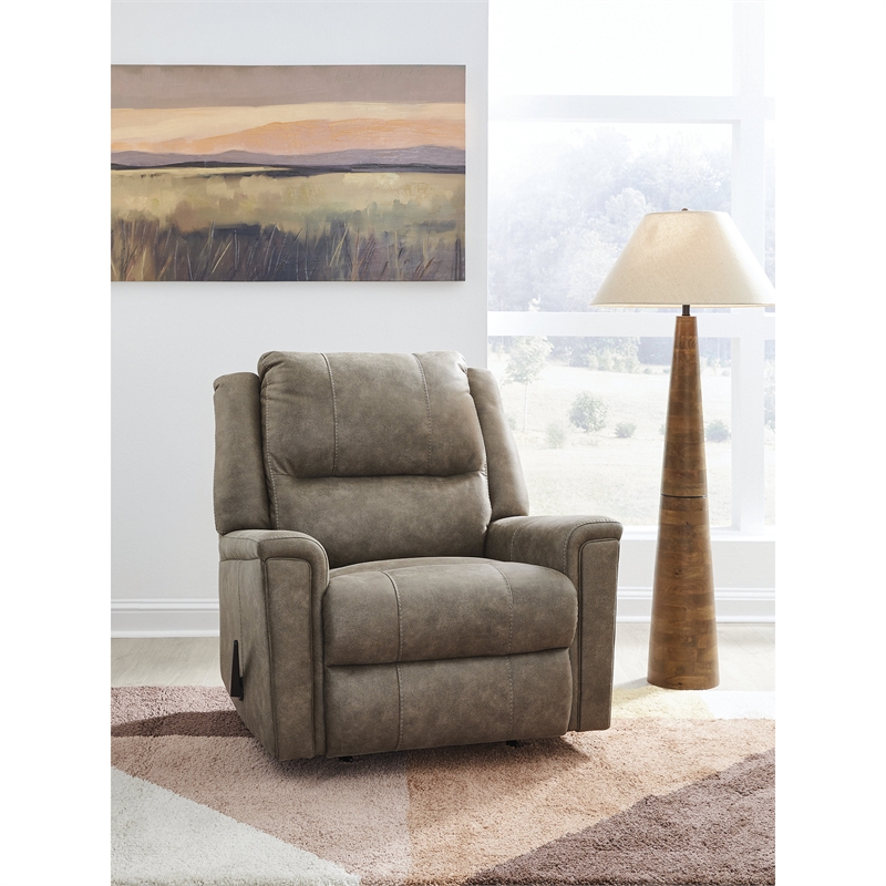 Pemberly Row Contemporary Faux Leather Upholstered Brown Rocker Recliner