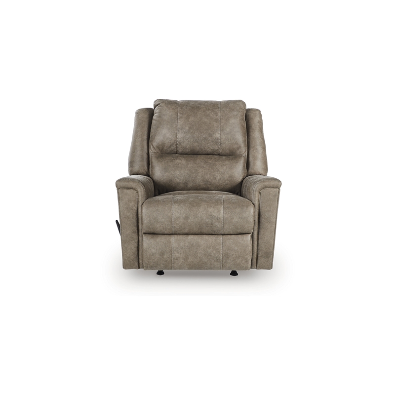 Pemberly Row Contemporary Faux Leather Upholstered Brown Rocker Recliner