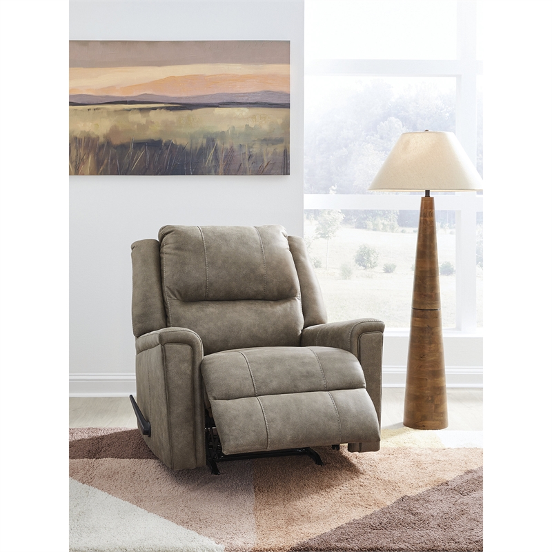 Pemberly Row Contemporary Faux Leather Upholstered Brown Rocker Recliner