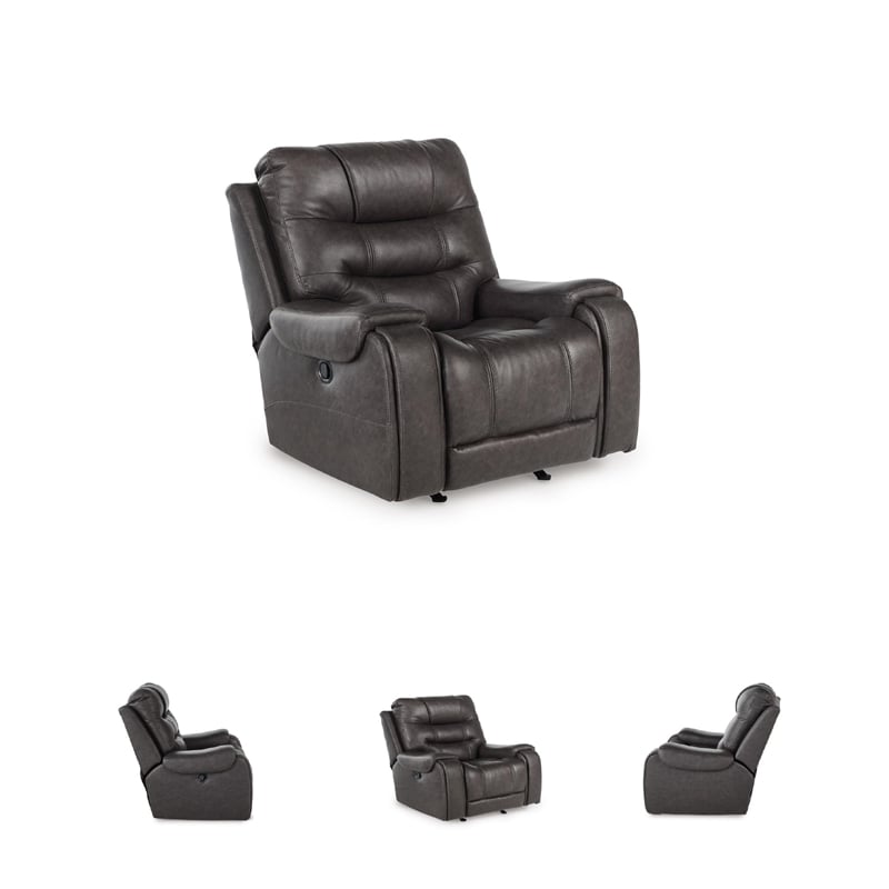 Pemberly Row Contemporary Faux Leather Upholstered Gray Rocker Recliner