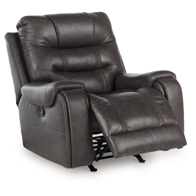 Pemberly Row Contemporary Faux Leather Upholstered Gray Rocker Recliner