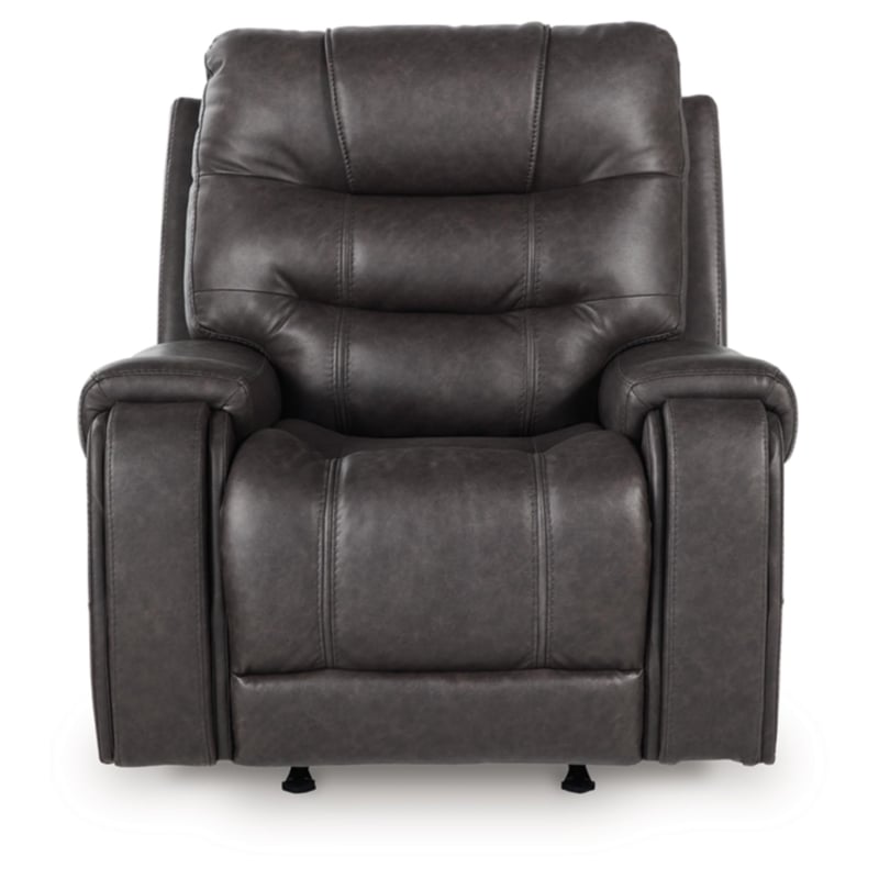 Pemberly Row Contemporary Faux Leather Upholstered Gray Rocker Recliner