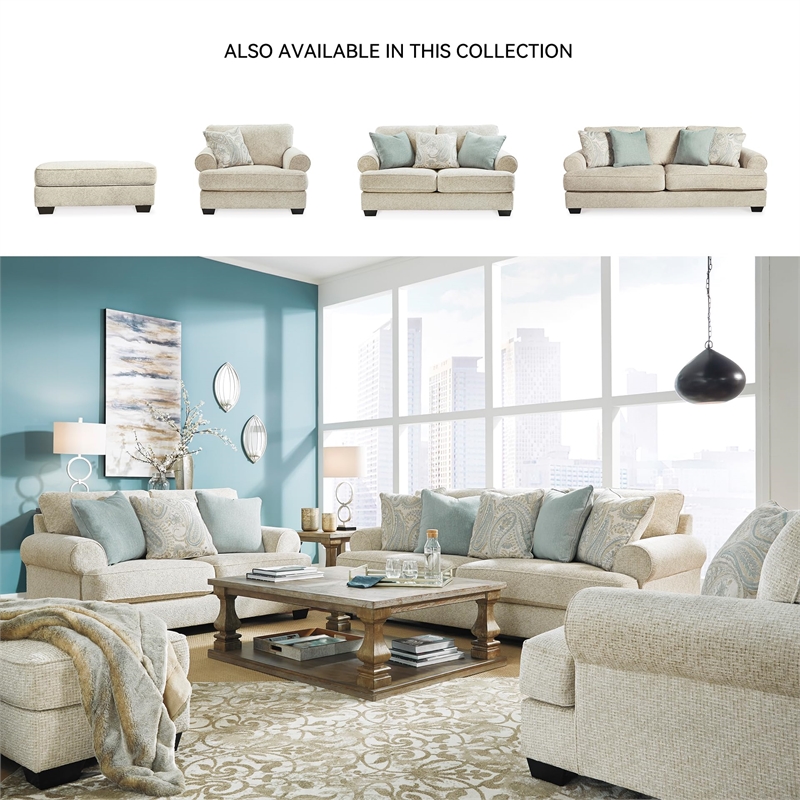 Pemberly Row Contemporary Polyester Upholstered Beige Finish Sofa