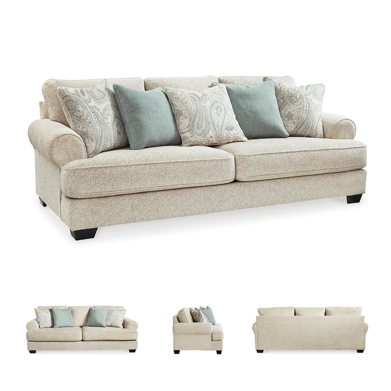 Pemberly Row Contemporary Polyester Upholstered Beige Finish Sofa