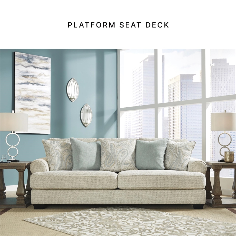 Pemberly Row Contemporary Polyester Upholstered Beige Finish Sofa