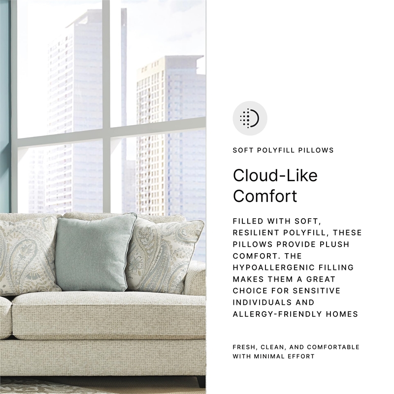 Pemberly Row Contemporary Polyester Upholstered Beige Finish Sofa