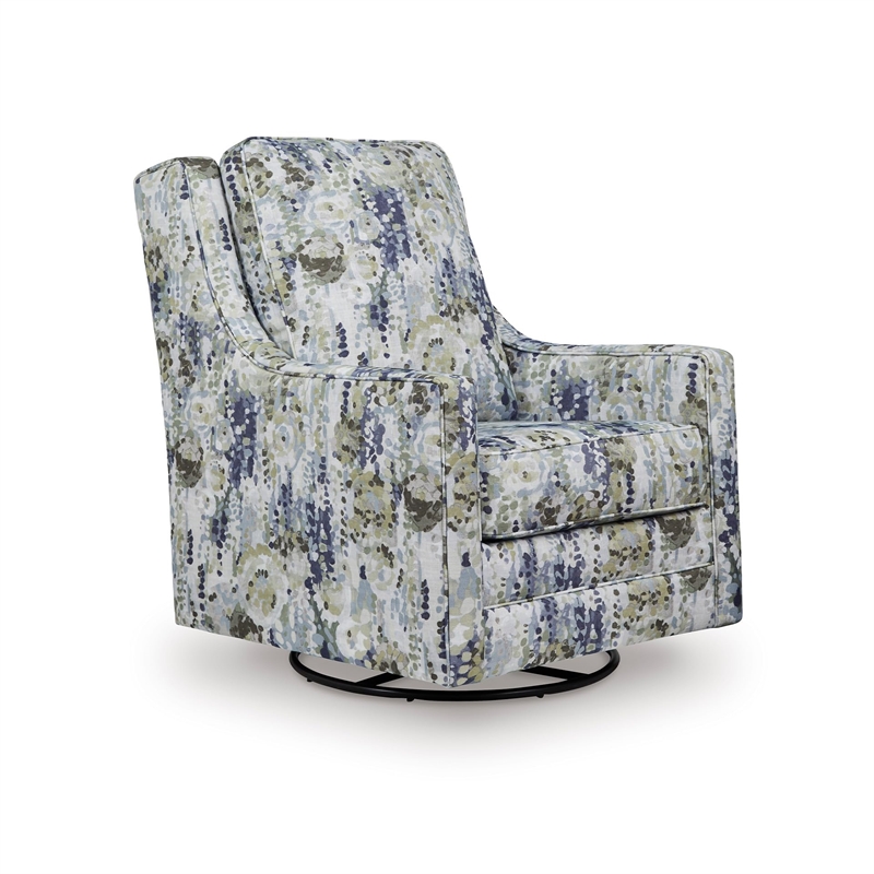 Pemberly Row Contemporary Polyester Upholstered Gray Swivel Glider Accent Chair