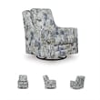 Pemberly Row Contemporary Polyester Upholstered Gray Swivel Glider Accent Chair