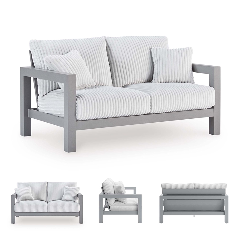 Pemberly Row Contemporary Polyester Gray Loveseat with Cushion