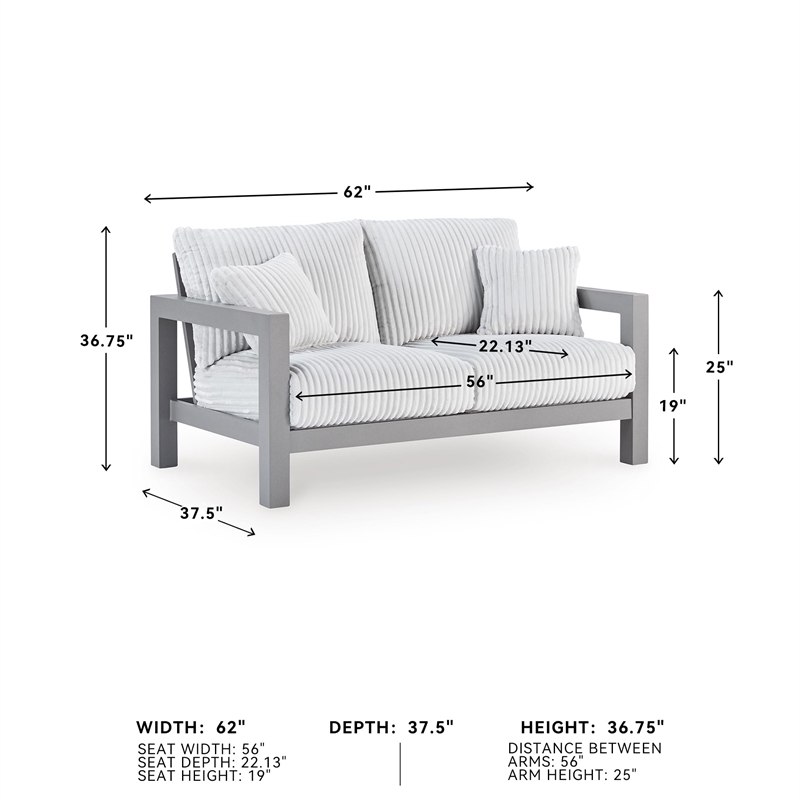 Pemberly Row Contemporary Polyester Gray Loveseat with Cushion