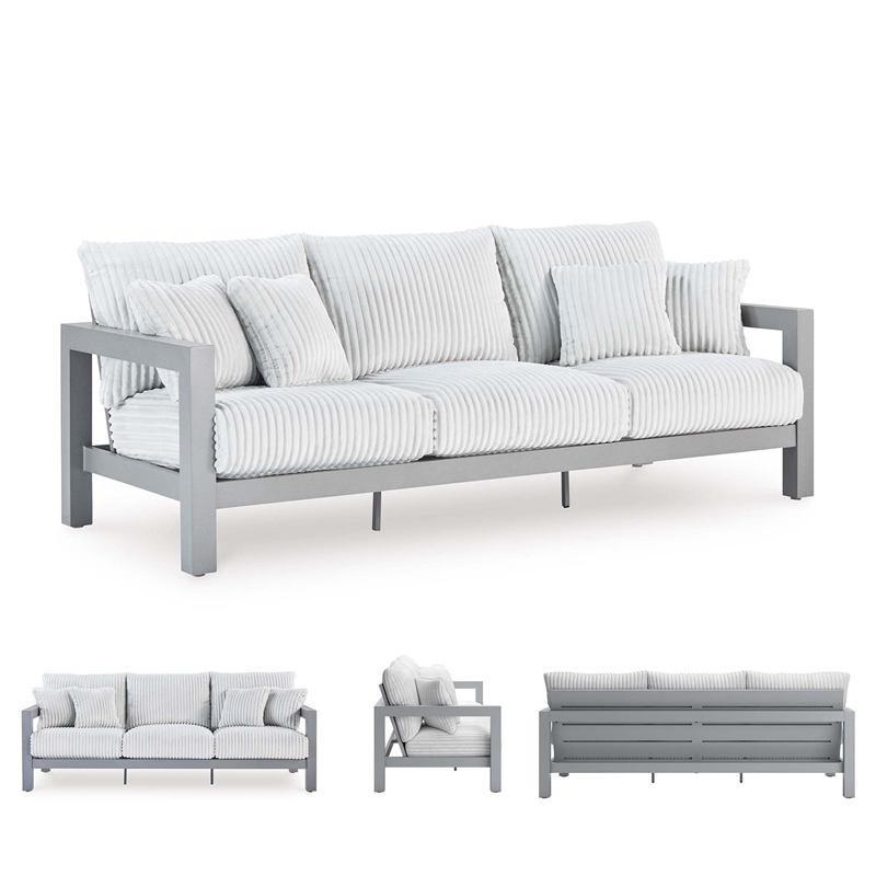 Pemberly Row Contemporary Polyester Upholstered Gray Sofa with Cushion