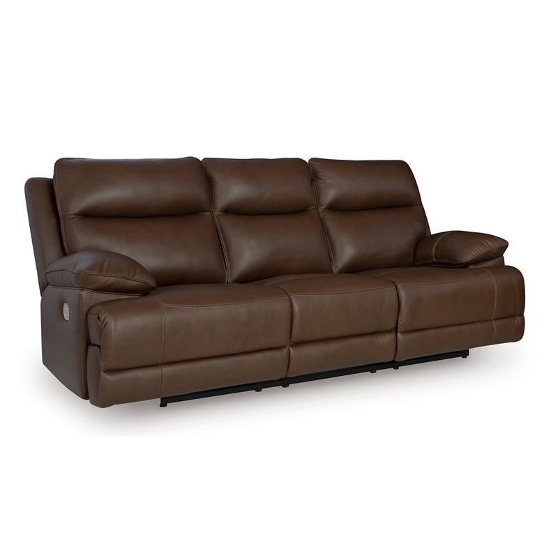 Pemberly Row Contemporary Leather Brown Power Reclining Sofa