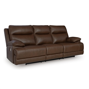 Pemberly Row Contemporary Leather Brown Power Reclining Sofa
