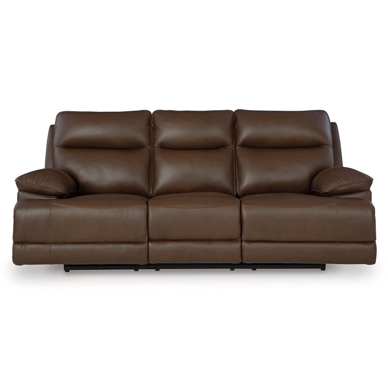 Pemberly Row Contemporary Leather Brown Power Reclining Sofa