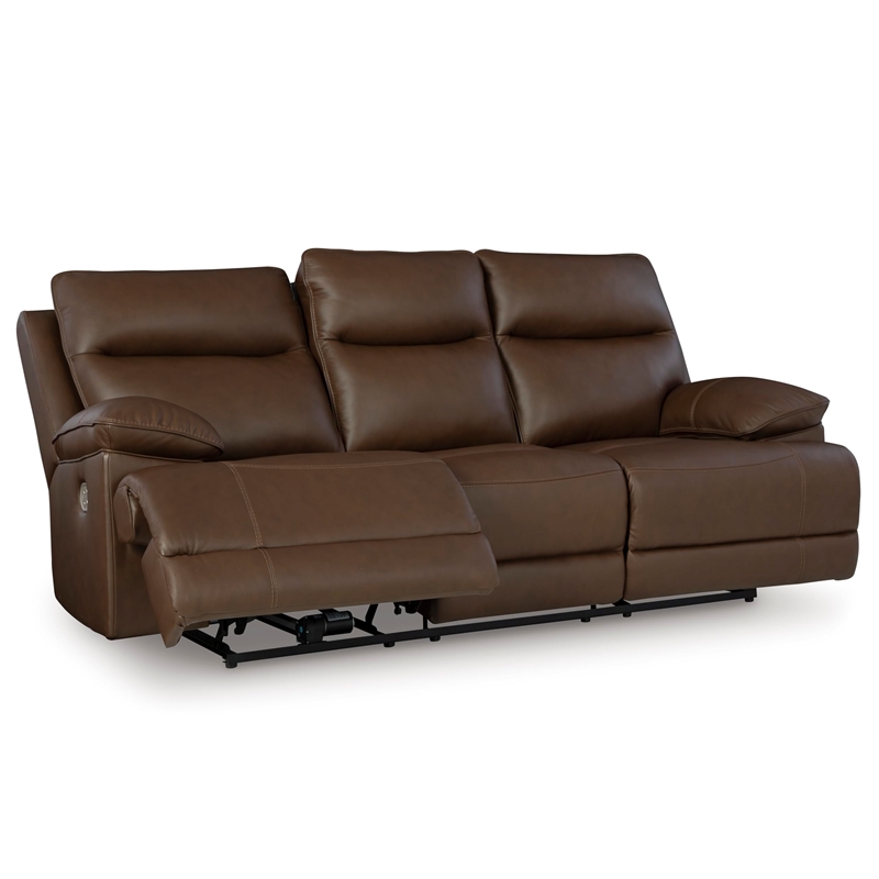Pemberly Row Contemporary Leather Brown Power Reclining Sofa