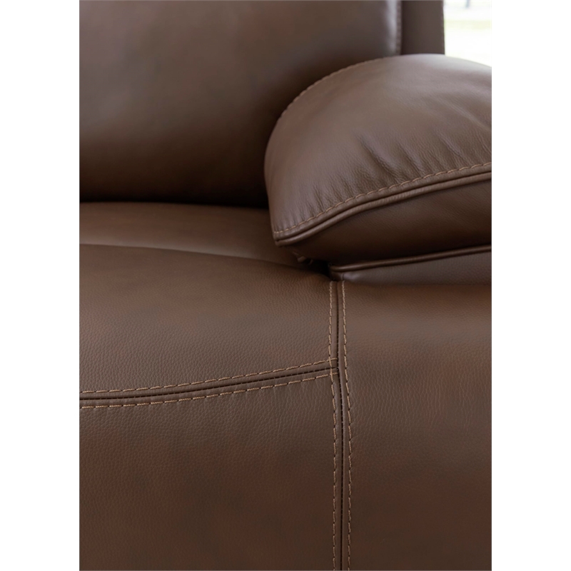 Pemberly Row Contemporary Leather Brown Power Reclining Sofa