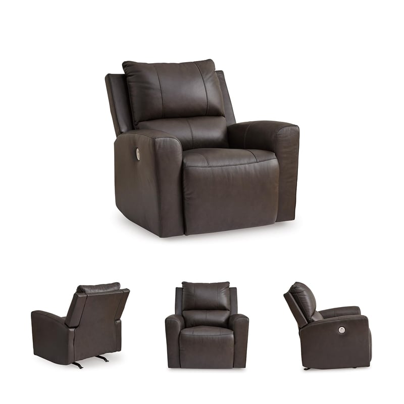 Pemberly Row Contemporary Leather Upholstered Brown Power Recliner