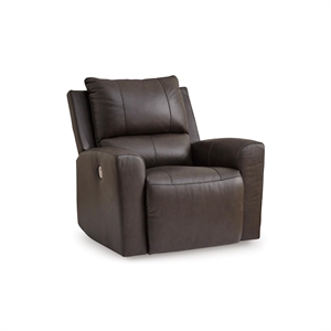 Pemberly Row Contemporary Leather Upholstered Brown Power Recliner