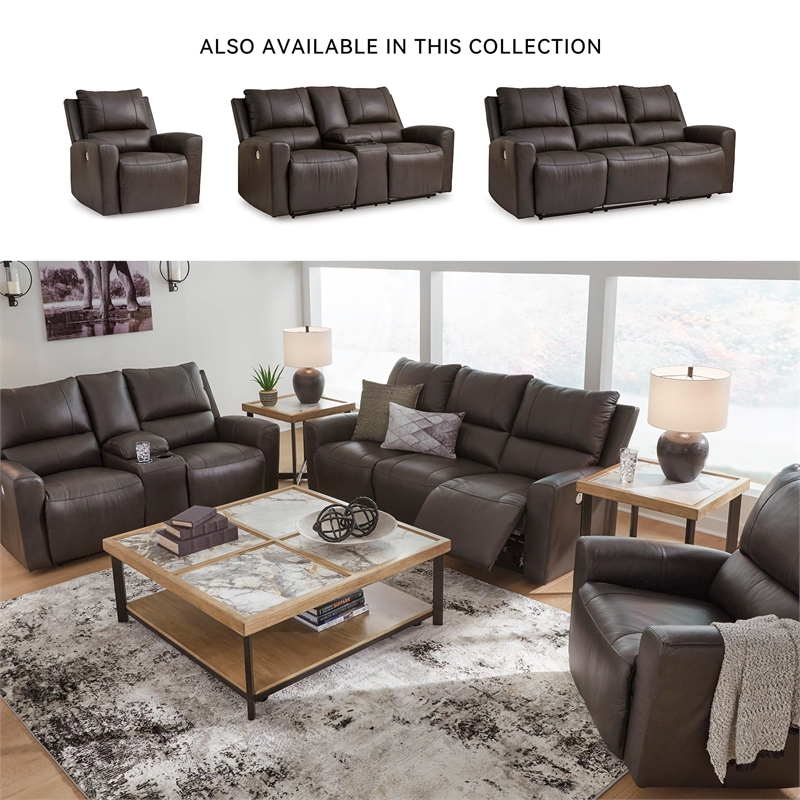 Pemberly Row Contemporary Leather Upholstered Brown Power Recliner