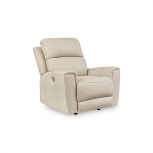 Pemberly Row Contemporary Leather Upholstered Beige Power Recliner