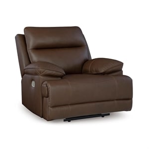 Pemberly Row Contemporary Leather Upholstered Brown Power Recliner
