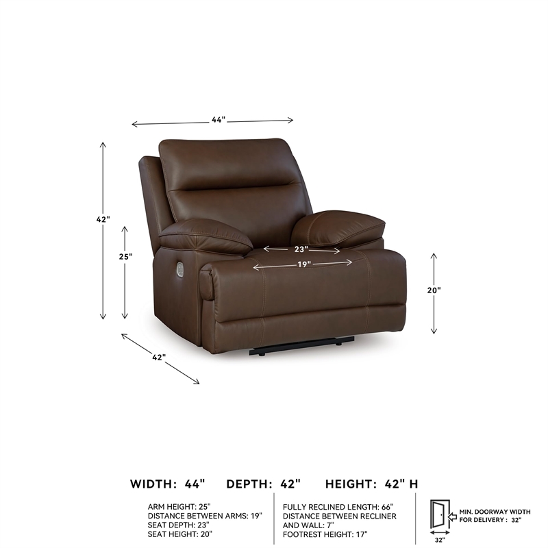 Pemberly Row Contemporary Leather Upholstered Brown Power Recliner