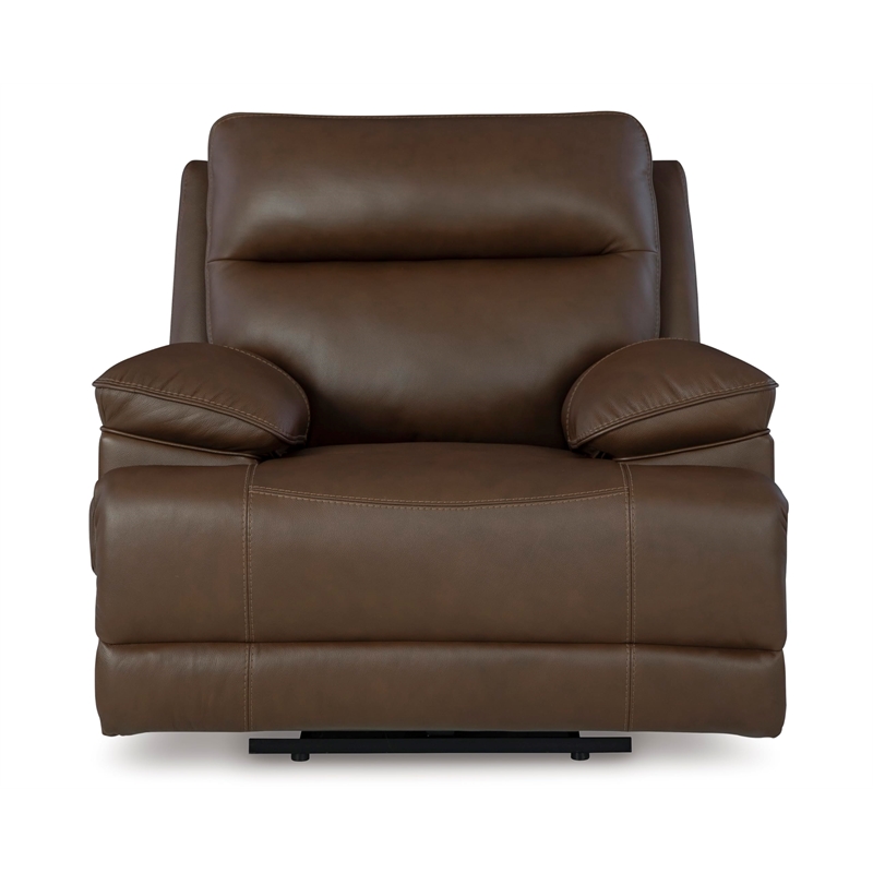 Pemberly Row Contemporary Leather Upholstered Brown Power Recliner